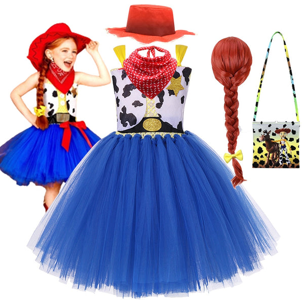 Girls Buzz Jessie Lightyear Dress Cartoon Cow Frocks Halloween Clothes Party Toy Story Vestidos Cosplay Kids Costume