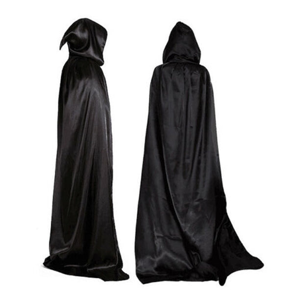 Unisex Adult Kids Child Black Red Long Hooded Cape Cloak Witch Grim Reaper Vampire Robe Party Halloween Makeup Cosplay Costume