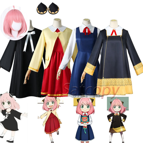 SPY oh my FAMILY Cosplay Costumes Anyaya Forgerer Uniform Headwear Experimentment 007 Dress For Girls Women Full Set Wig