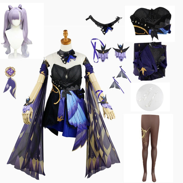 Game Genshing and Impacts Keqings Cosplay Costumes Genshing Ke Qings Cosplay New Skin Keqings Ponytails Wigs Mixed Purple Cosplay Costume