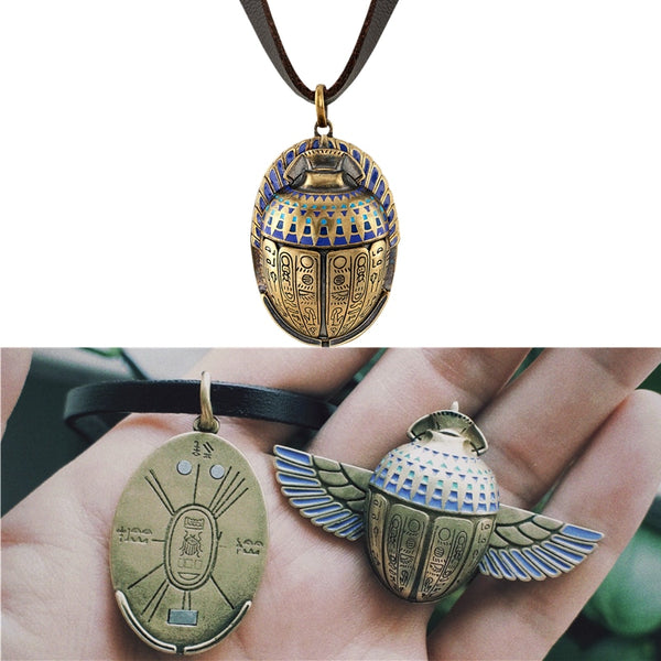 Superhero Moon Cosplay Knight Cosplay Egyptian Scarab Compass Necklace Pendant Unisex Jewelry Prop Accessories Halloween