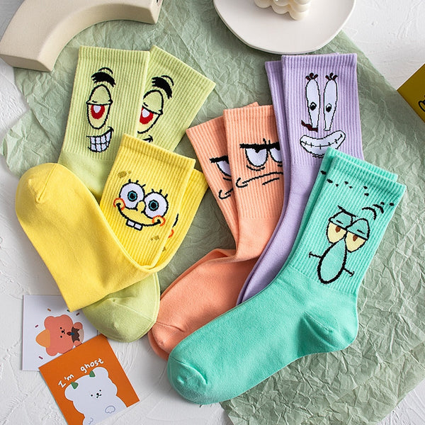 1 Pair Korea Cute SpongeBob Women Socks Happy Funny Cartoon Anime Socks Cotton Casual Couples Socks Harajuku Hip Hop Socks 36-40