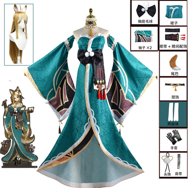 Anime Genshing and Impacts Miss Hinana Cosplay Gorouou Women Cotume Kimono Full Set with Tail Ears Genshing Gororo Female Dress Costumes Hot