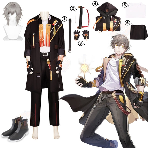 Protagonistst Trailblazerer Cosplay Game Honkaiai Stars Railil Costume Wigs Anime Men Uniform Suit Halloween Party Masquerades Costume Set