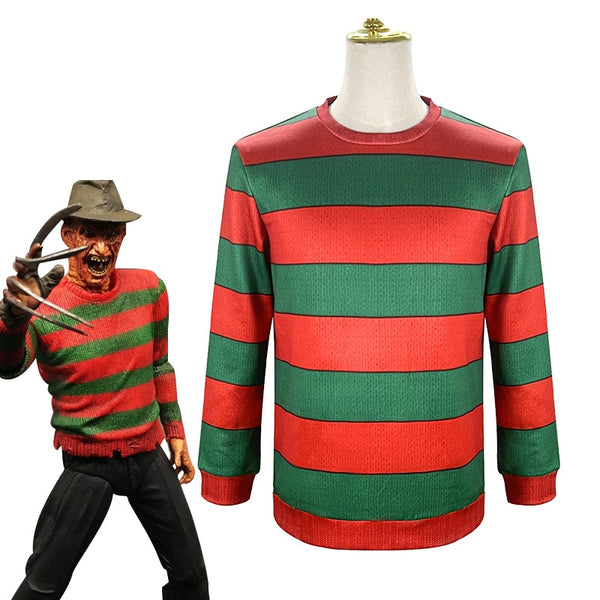 Freddy Krueger Cosplay Costume Adult Red Green Striped Top Suit Freddie Krueger Halloween Party Stage Performance Clothes
