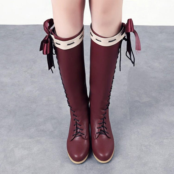 Anime Cosplay Boots  Violet Evergarden Lolita Shoes Customized Ladies Fashion Leisure Cartoon Bow Pu Lolita Shoes