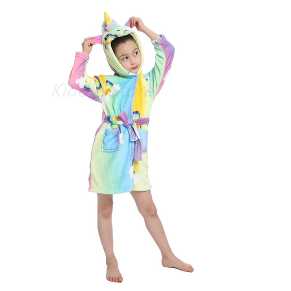 Bathrobe Girl Babi Clothes Unicorn Rainbow Sleepwear Cosplay Costum Pajama Terry Robe For Children Kids Towel Nightgown Boys