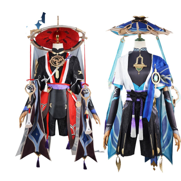 Genshing and Impacts Scaramoucheches Wandererers Cosplay Costume Halloween Balladeering Kunikuzushing Bucket Hat Costume Wig Cos impact suit