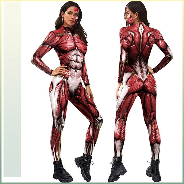 Zentai Suit Halloween Bodysuit Adults Men women Props Funny Muscle 3D Print Jumpsuit Cosplay Costume unisex Muscle suit Dress Up