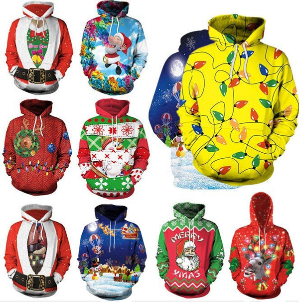Clothing Unisex  Ugly Christmas Sweater For Holidays Santa Elf Christmas Funny Fake Hair Sweater Autumn Winter Hooded ropa