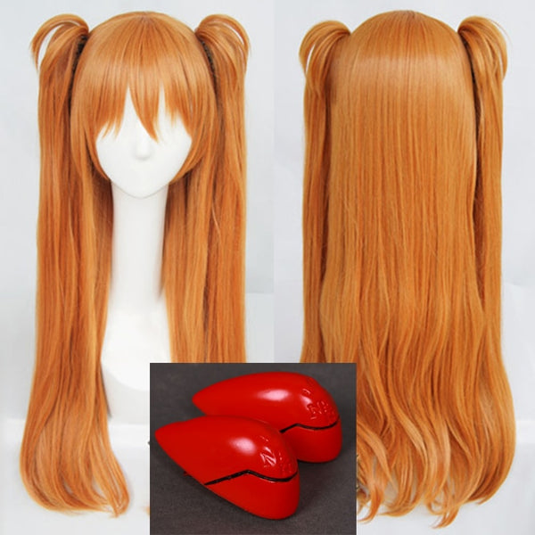 Hair EVAs Asukaka Langleyey Soryuyu Long Orange Heat Resistant Cosplay Costume Wig With 2 Ponytail Clips + Headwear