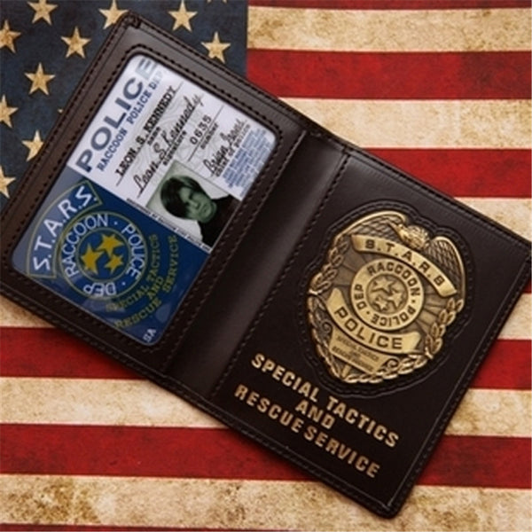 Cosplay Stars RACCOON Dep Leon/Chris/Jill/Wesker Metal Badge Leather Case Holder ID Cards Driving Wallets Holder Case 1:1