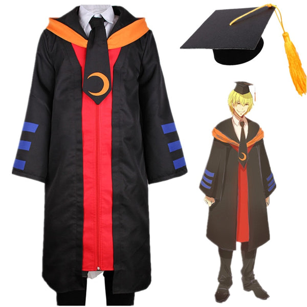 Anime Assassinationon my Classroom Korosenseiei Cosplay Costume Shirt Cloak Robe Pants Hat Bachelor Gown Full Set