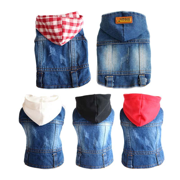 Hoodie Pet Clothes for Dogs French Bulldog Denim Dog Jacket Chihuahua Jeans Coat Hooded Vest for Pug Cat Costume