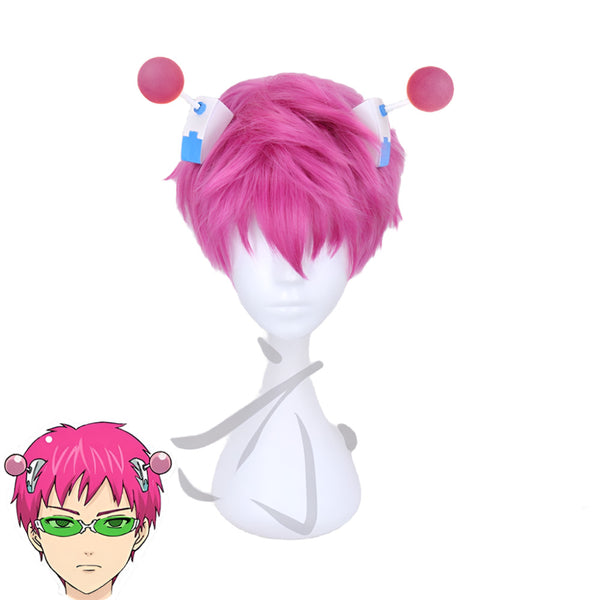 Tokyo Anime The Disastrousus Life of Saikiki K. Cosplay Wig Glasses Saikiki Kusuouo Short Pink Synthetic Hair with Hair Pin +Wig Cap