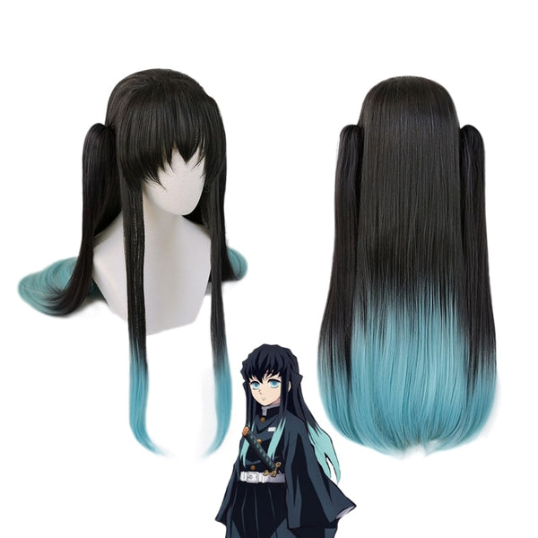 Anime Demon cos Slayer Kimetsu no Yaiba Tokitou Muichirou Ponytails Wig Cosplay Costume Heat Resistant Synthetic Hair Long Wigs