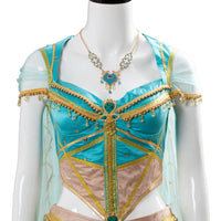 Aladdin Princess Jasmine Naomi Scott Green Blue Dress Cosplay Costume Accessories