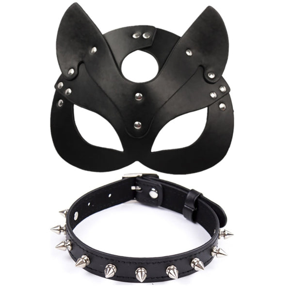 Porn Fetish Head Mask Whip BDSMs Bondage Restraints PU Leather Cat Halloween Mask Roleplay Sex Toy For Men Women Cosplay Prop