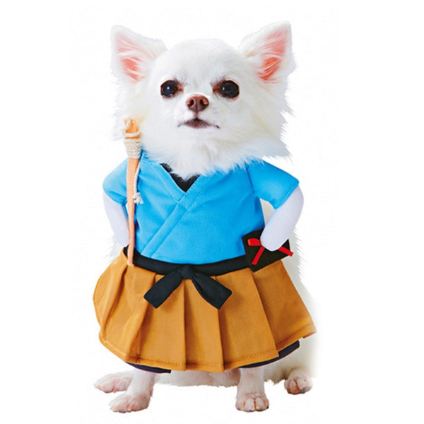 Neues Hunde-Halloween-Kostüm-Set, Polyester, niedliches Haustier, Halloween-Kleidung, Samurai, lustiges aufrechtes Kostüm, für Katzen und Hunde