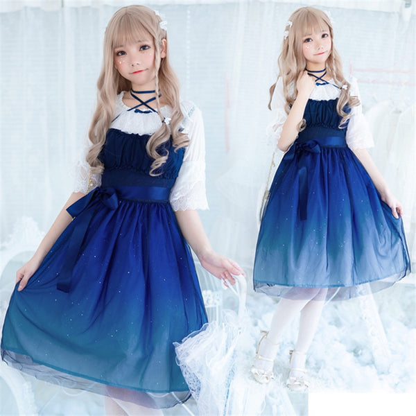 Gradientnt Gauzeze Princess Dress Kawaii Girl Gothic Lolita JSK Adult Sweet Anime Loli Dresses Cosplay Costume
