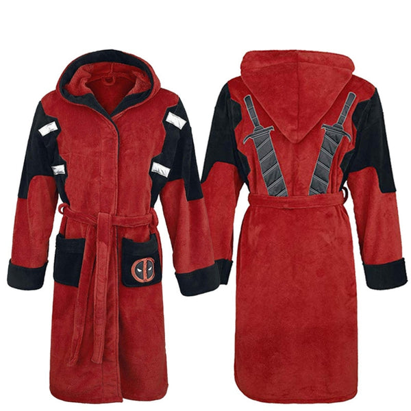 Film Deadpool Bademantel Erwachsene Unisex Winter Warmer Flanell Schlafanzug mit Kapuze Halloween Deadpool Cosplay Kostüm Nachtwäsche Robe