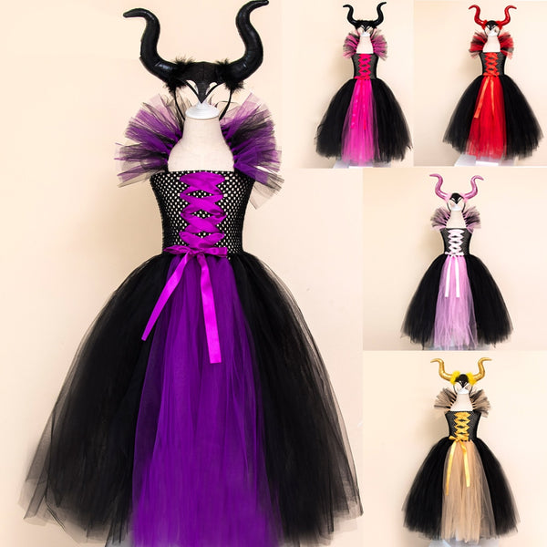 Males Ficent Of Evil Queen Tutu Skirt For Girls Dresses With Horns Halloween Witch Costume