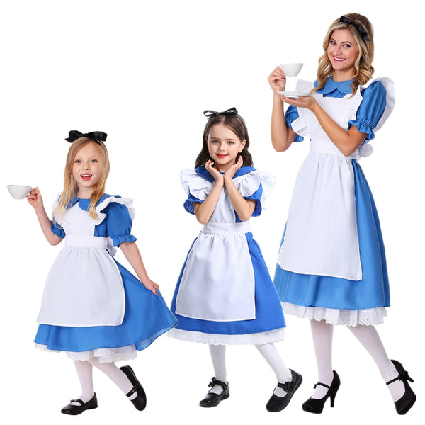 Alice in a Wonderlands Kids Girls Fancy Dress Maid Lolita Cosplay Costume