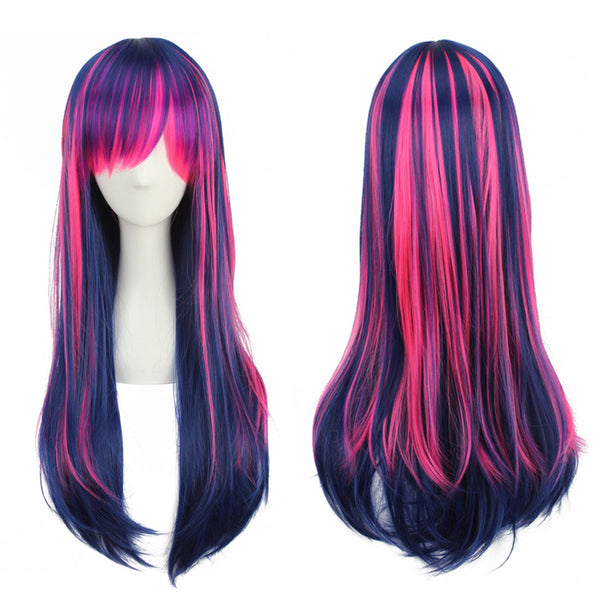 Littles Ponyny Twilightht Sparklele 65cm Blue Pink Purple Mix Long Straight Synthetic Wig With Bangs Cosplay Wig Party Wigs