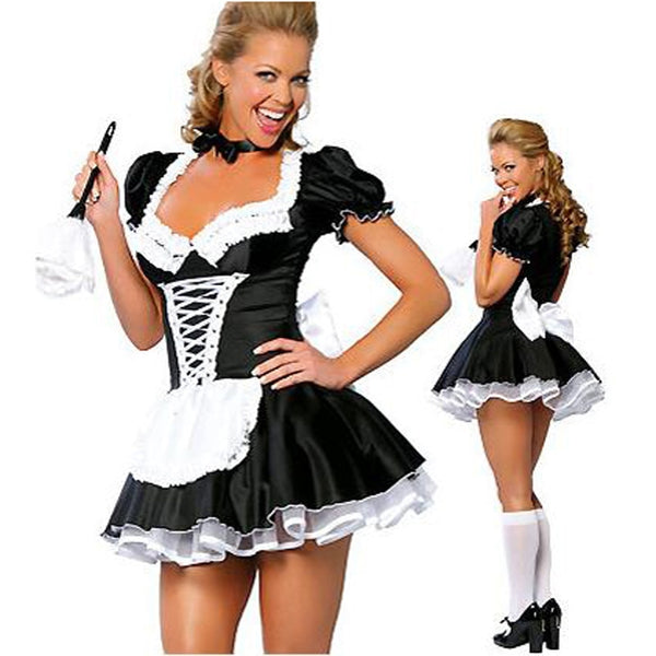 Utmeon Plus Size Sexy Kostüme Damen Nacht French Maid Cosplay Kostüm für Halloween Damen Exotisches Dienerkleid