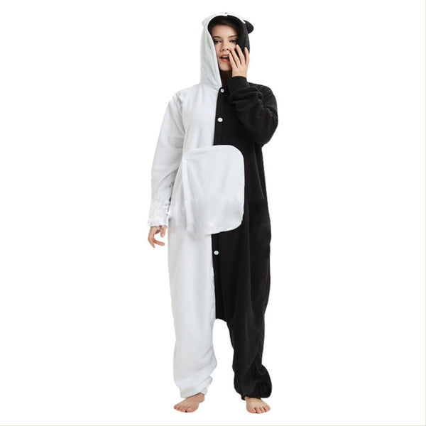 Tier Danganronpa Cosplay Pyjamas Monokuma Kigurumi Pyjamas Schwarz Weißer Bär Onesies Frauen Erwachsene Cosplay Anzug Nachtwäsche