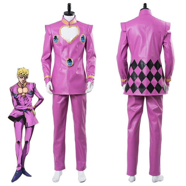Anime JoJo cos Bizarre Adventure Golden Wind Cosplay Giorno cos Giovanna Cosplay Costume Pink Suit Uniform Halloween Carnival Made