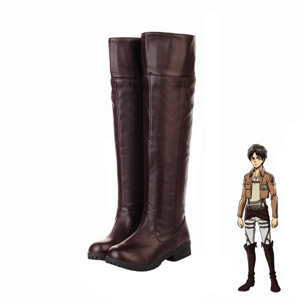 Unisex Attack on Titan Shingeki no Kyojin Eren Levi Cosplay Boots Knee Length Anime Cosplay Shoes Black Brown Euro Size 35-48