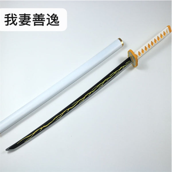 Kimetsu no Yaiba Schwert Waffe Demon Slayer Agatsuma Zenitsu Cosplay Schwert 1:1 Anime Ninja Messer PU 104cm Waffenstütze