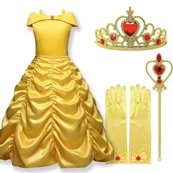 Cosplay Belle Princess Dress Girls Dresses For Beauty and the beast Kids Party Clothing Magic stick crown Children Costume