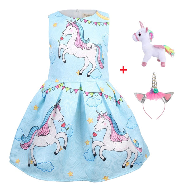 Unicorn Baby Girls Dress for Kids Children Party cosplay Clothes kids Princess Costume unicornio dress little pony toy headband