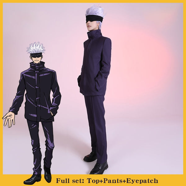 Anime Jujutsu cos Kaisen Gojo Satoru Cosplay Costume Men Women Outfits Fancy Suit Top Pants Eyepatch Halloween Carnival Uniforms