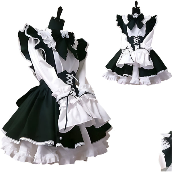 Women Maid Outfit Anime Long Dress Black and White Apron Dress Lolita Dresses Men Cafe Costume Cosplay Costume Горничная Mucama