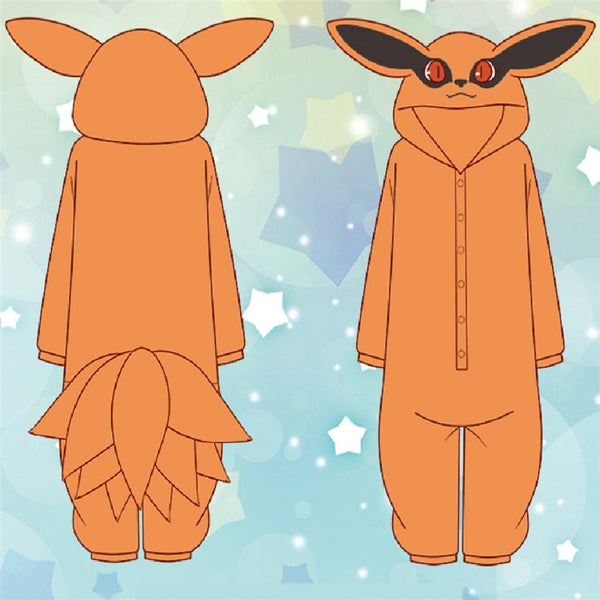 Anime Kurama Nine Tailed Fox Pajamas Cosplay Costume Adult Men Women Jumpsuits Flannel Home Sleepwear