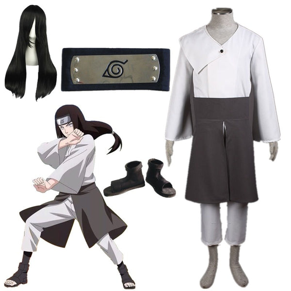 Anime cosplay Hyuga Neji Halloween Cosplay White kimono black pants Costume