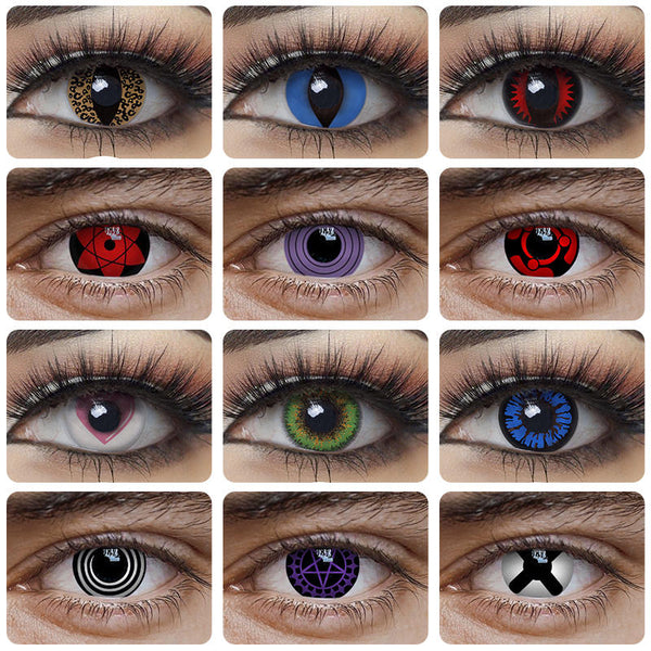 Anime Cosplay Farbkontaktlinsen für Augen Katzenaugenlinse Sasuke Kakashi Sharingan Farblinsen Schwarz Blau Kontaktlinsen