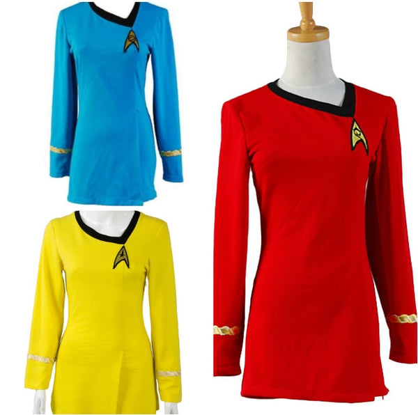 Star Cosplay Trek TOS Red Yellow Blue Cotton Dress Adult Women Outfit Halloween Carnival Cosplay Costume
