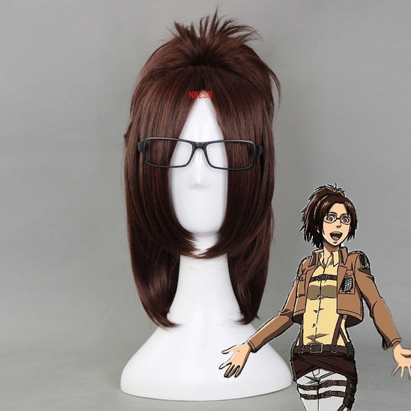 Attack oOn Titan HangeE zZoe 40cm Short Straight Cosplay Wigs for Women Female Fake Hair Anime Universal for Party Brown+ Wig Cap