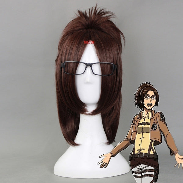 Attack On Titanan Hangege Zoeoe 40cm Short Straight Cosplay Wigs for Women Female Fake Hair Anime Universal for Party Brown+ Wig Cap