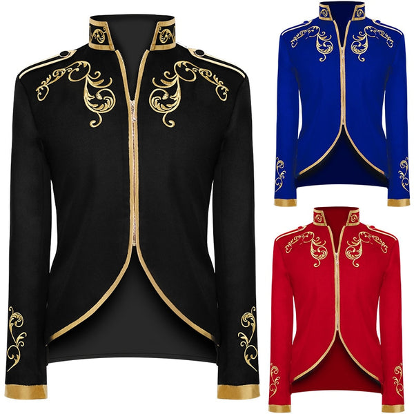 Goldene Stickerei König Prinz Renaissance Mittelalter Männer Custome Cosplay Erwachsene Langarm Party Jacke Outwear Mantel plus Größe 5XL