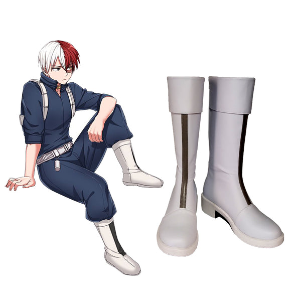 Anime My Hero Todorokiki Cosplay Shototo Cosplay Shoes Boots Zippe-up Back PU Leather Shoes Euro Size 35-44