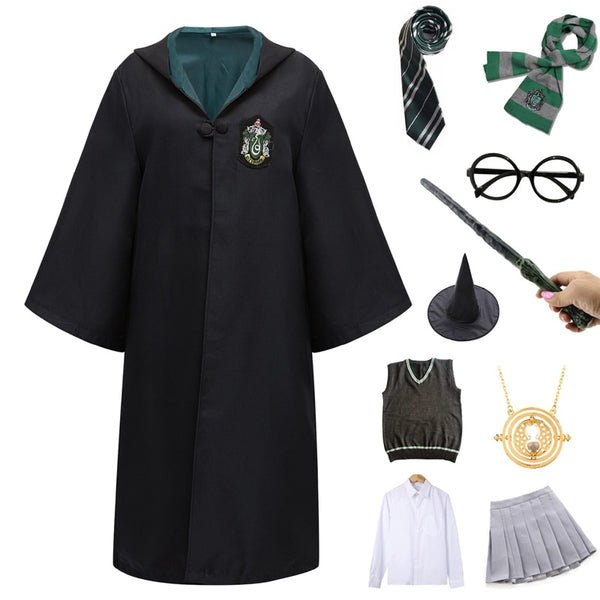 Magic Shool Uniform For Children Adult Wizard Pastor Robe Cloak With Dress Shirt Scarf Cosplay Men Women Girls Halloween Costume
