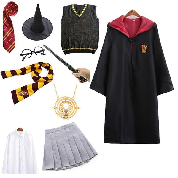 Halloween Costume For Children Girl Men Women Robe Cloak with Sweater Skirt Dress Wizard Magic School Uniform Granger Cosplay