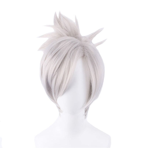 Lol Riven The Blade Of Exile Cosplay Wig Silver White Short Synthetic Hair League Of Legends Costume Wig With Chip Ponytail