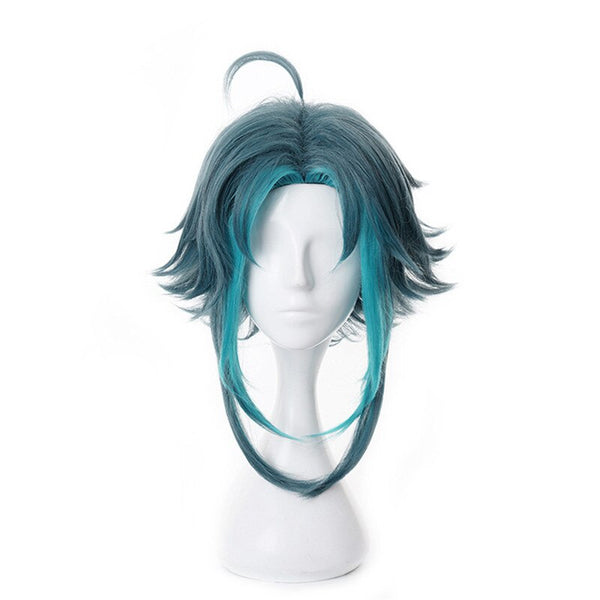 Genshing and Impact Xiao Cosplay Men 40cm Green Mixed Wig Cosplay Anime Cosplay Wigs Heat Resistant Synthetic Wigs Halloween