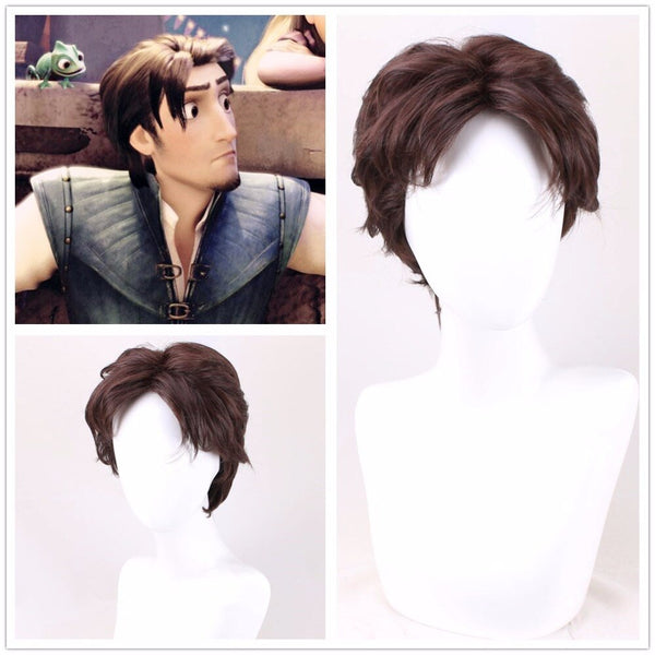 Movie Tangled Cosplay Wig Rapunzel Flynn Rider Men Short Curly Heat Resistant Synthetic Wig + Wig Cap